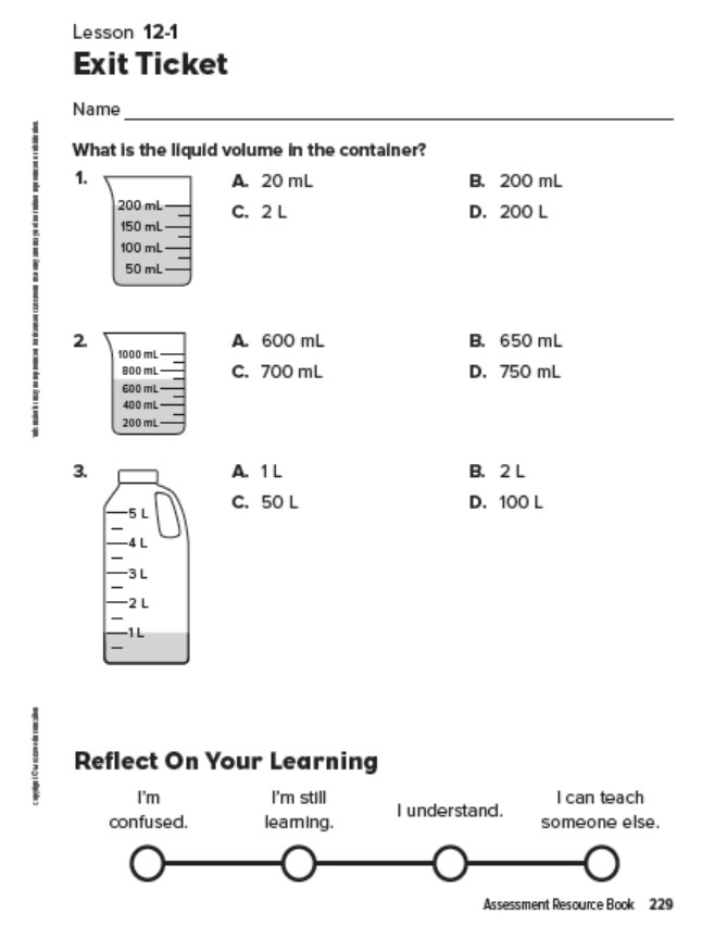 حل أوراق عمل Exit Ticket Unit 12 الرياضيات المتكاملة الصف الثالث 