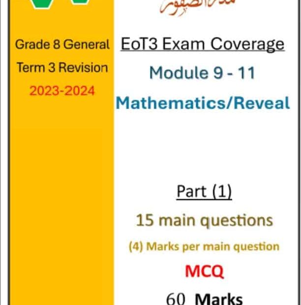 تجميع أسئلة هيكل امتحان الرياضيات المتكاملة الصف الثامن ريفيل عام