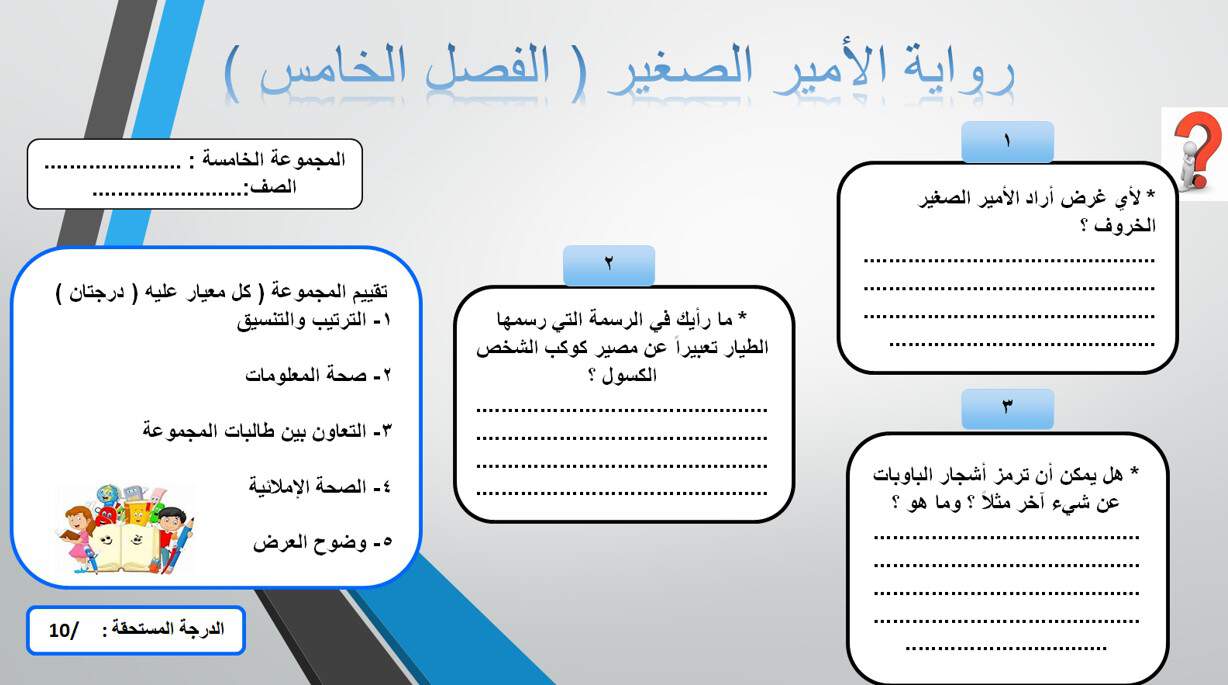 رواية الأمير الصغير الفصل الخامس والسادس اللغة العربية الصف التاسع - بوربوينت