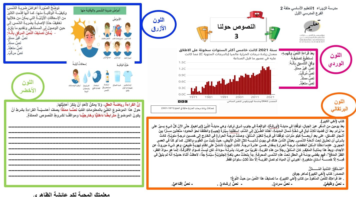 ورقة عمل النصوص حولنا 3 اللغة العربية الصف الثامن - بوربوينت