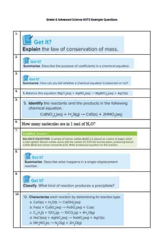 تدريبات Example Questions العلوم المتكاملة الصف الثامن متقدم 