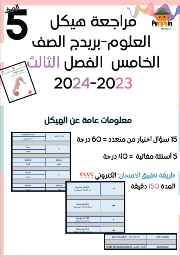 مراجعة هيكل امتحان العلوم المتكاملة الصف الخامس 