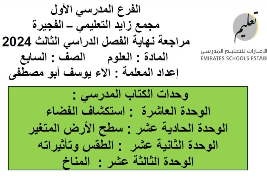 تجميع صفحات هيكل امتحان العلوم المتكاملة الصف السابع