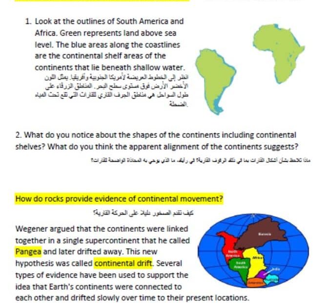 ملخص درس Moving continents العلوم المتكاملة الصف السابع