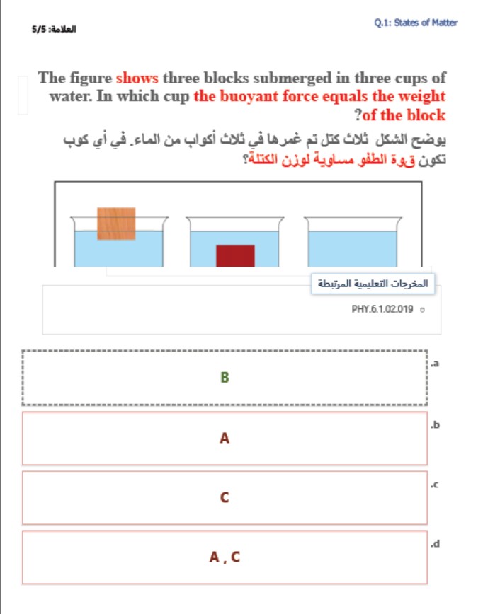 امتحان نهاية الفصل الفيزياء الصف الحادي عشر عام الفصل الدراسي الثالث 