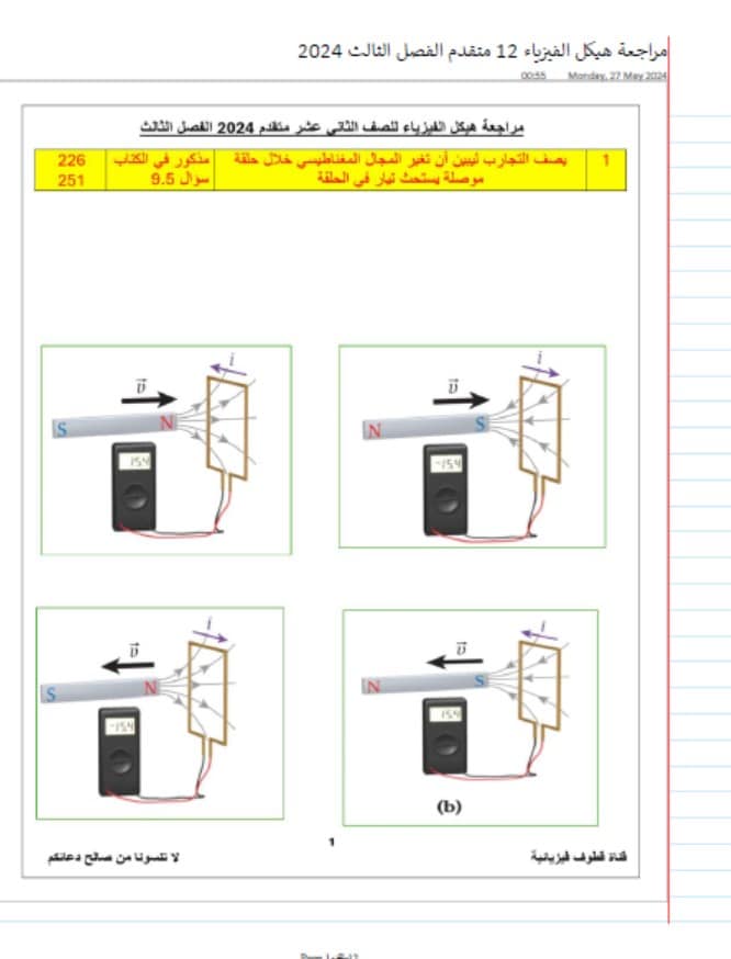 مراجعة الامتحان النهائي الفيزياء الصف الثاني عشر عام