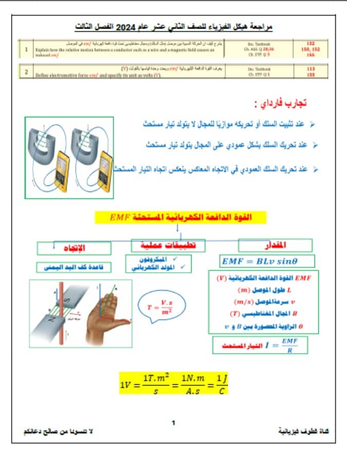 مراجعة هيكل امتحان الفيزياء الصف الثاني عشر عام