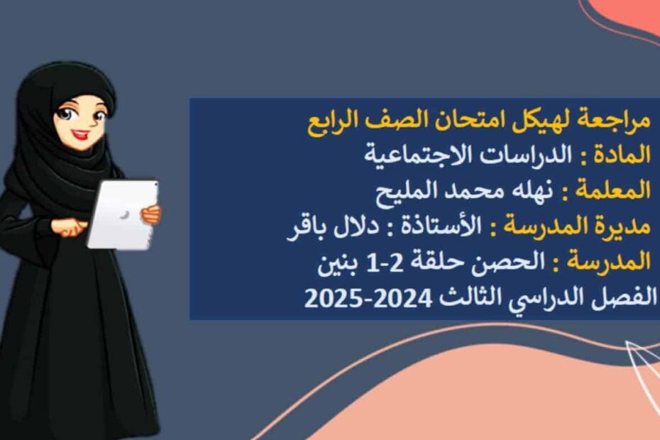 حل مراجعة عامة لهيكل امتحان الدراسات الإجتماعية والتربية الوطنية الصف الرابع