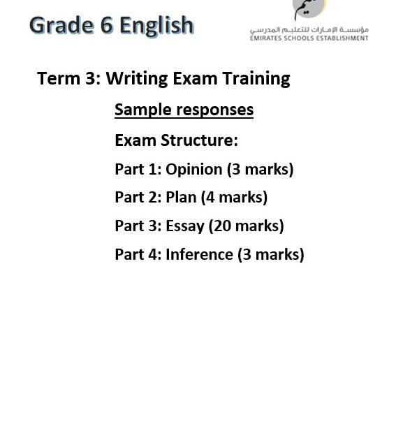 مراجعة Writing Exam Training اللغة الإنجليزية الصف السادس