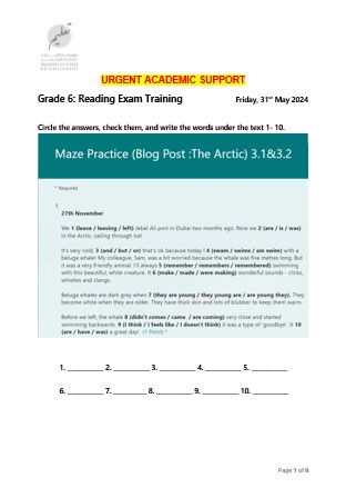 مراجعة Reading Exam Training اللغة الإنجليزية الصف السادس