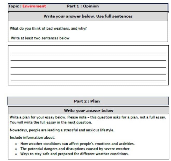 حل نموذج امتحان كتابة Environment اللغة الإنجليزية الصف الحادي عشر متقدم