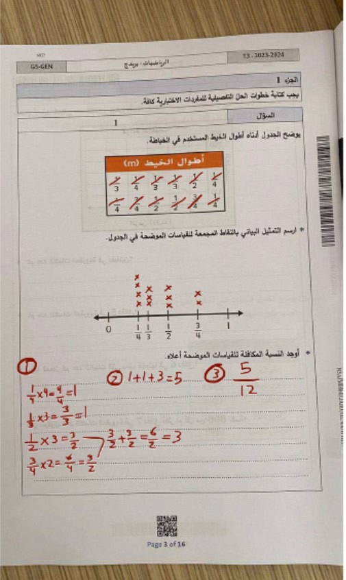 حل امتحان نهاية الفصل الرياضيات المتكاملة الصف الخامس الفصل الدراسي الثالث 2023-2024