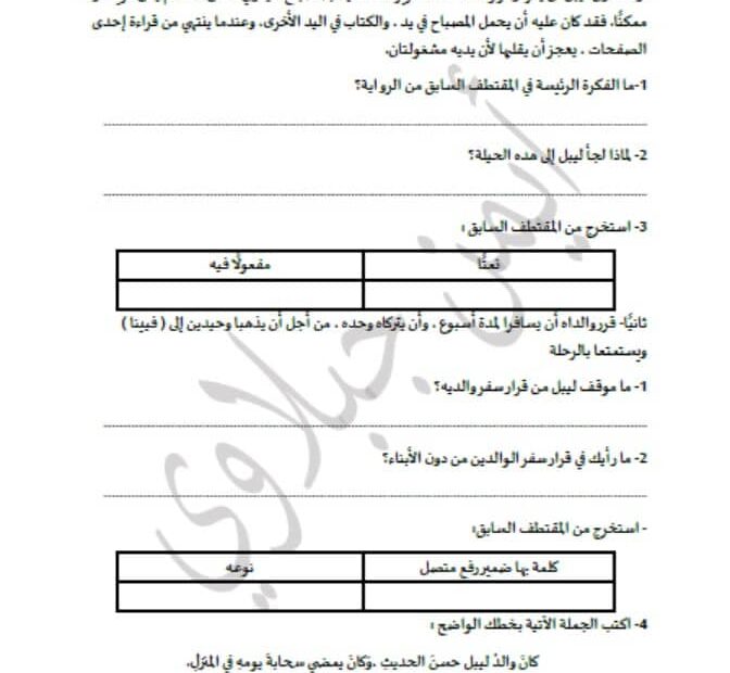 تدريبات على الجزء الكتابي اللغة العربية الصف السادس