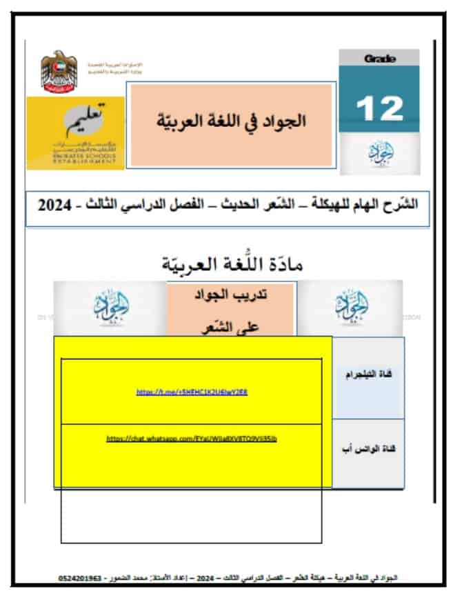 شرح هيكلة الشعر الحديث اللغة العربية الصف الثاني عشر