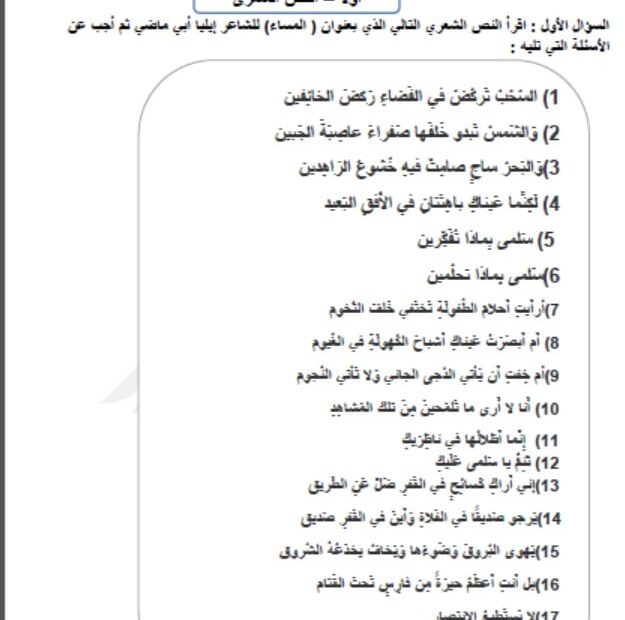 مراجعة ليلة الامتحان وفق الهيكل اللغة العربية الصف الثاني عشر