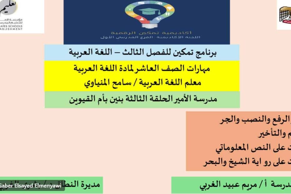 مراجعة عامة للمهارات اللغة العربية الصف العاشر - بوربوينت