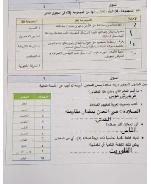 حل امتحان نهاية الفصل العلوم المتكاملة الصف الخامس بريدج الفصل الدراسي الثالث 2023-204