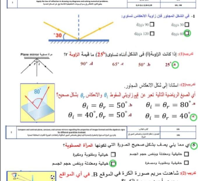 مراجعة عامة لهيكل الفيزياء الصف العاشر عام