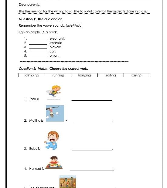 ورقة عمل Writing task Revision اللغة الإنجليزية الصف الثاني