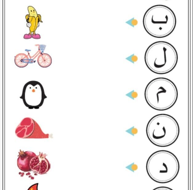 ورقة عمل اقرأ الحرف ثم اصل اللغة العربية الصف الأول