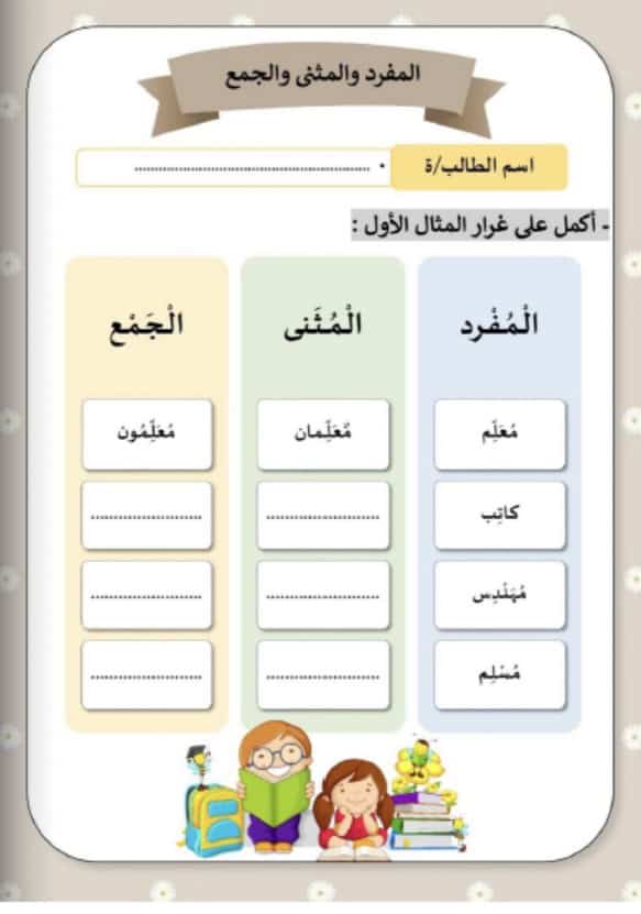 أوراق عمل تدريبات نحوية اللغة العربية الصف الأول والثاني والثالث