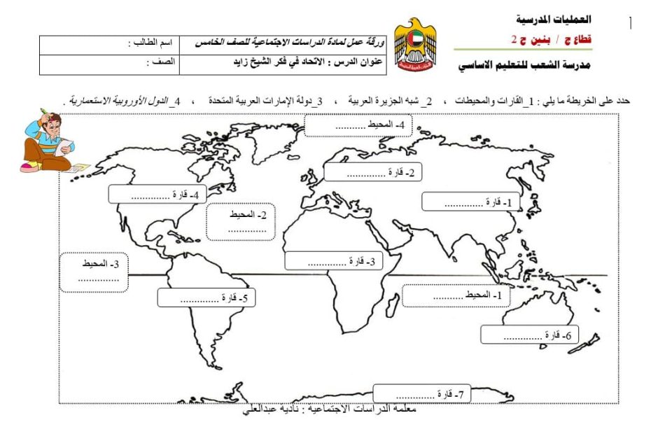 ورقة عمل الاتحاد في فكر زايد الدراسات الإجتماعية والتربية الوطنية الصف الخامس