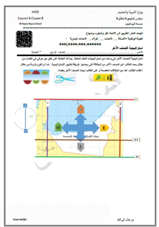 ورقة عمل استراتيجية النص الآخر الدراسات الإجتماعية والتربية الوطنية الصف الرابع - بوربوينت 