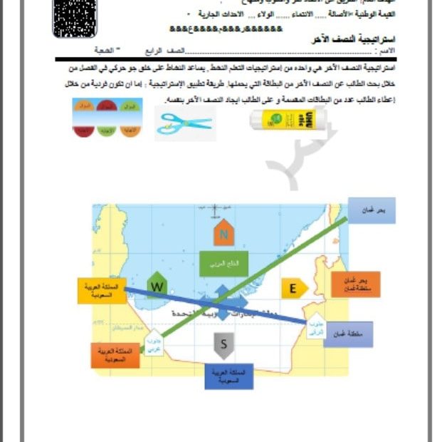 ورقة عمل استراتيجية النص الآخر لأصحاب الهمم الدراسات الإجتماعية والتربية الوطنية الصف الرابع