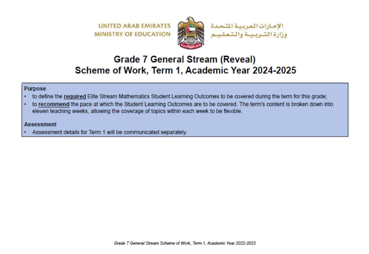 الخطة الفصلية الرياضيات المتكاملة الصف السابع ريفيل الفصل الدراسي الأول 2024-2025