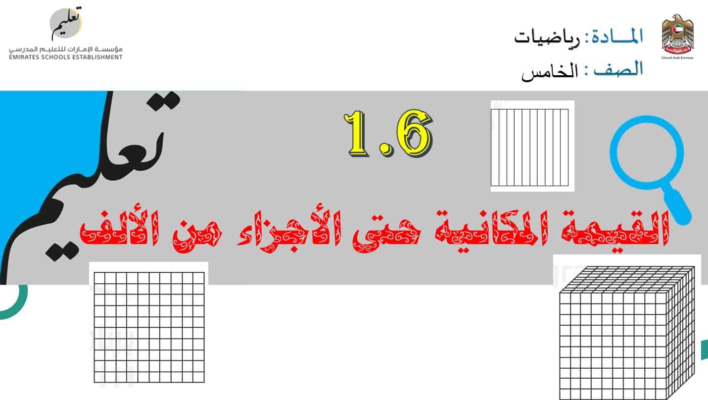 حل درس القيمة المكانية حتى الأجزاء من الألف الرياضيات المتكاملة الصف الخامس - بوربوينت