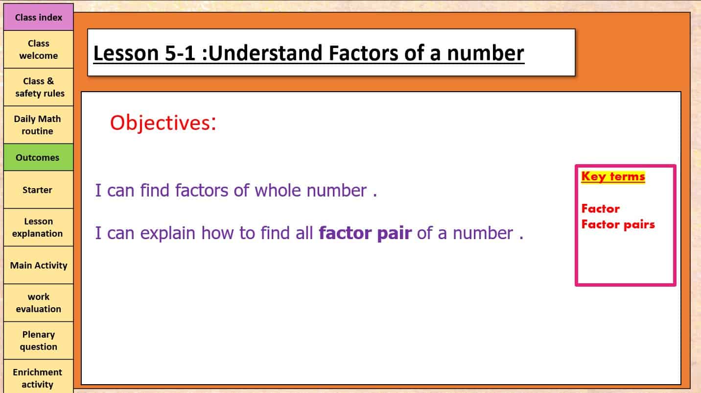 حل Understand Factors of a number المكانية الرياضيات المتكاملة الصف الرابع - بوربوينت