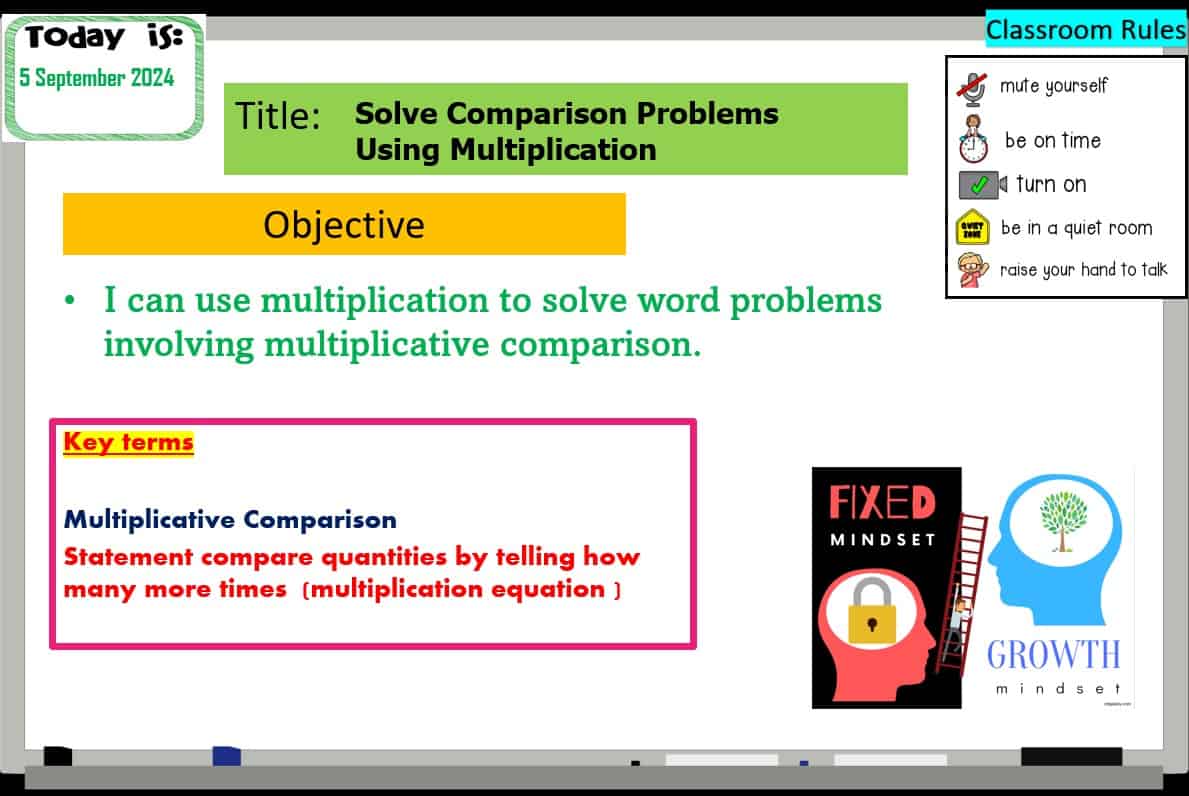 حل درس Solve Comparison Problems Using Multiplication الرياضيات المتكاملة الصف الرابع - بوربوينت