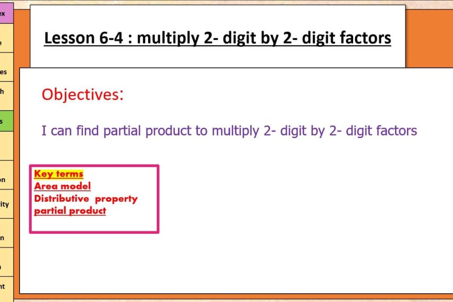 حل درس multiply 2- digit by 2 digit factors الرياضيات المتكاملة الصف الرابع - بوربوينت