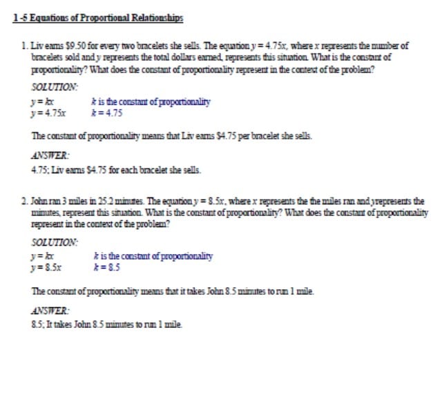 ورقة عمل Equations of Proportional Relationships الرياضيات المتكاملة الصف السابع