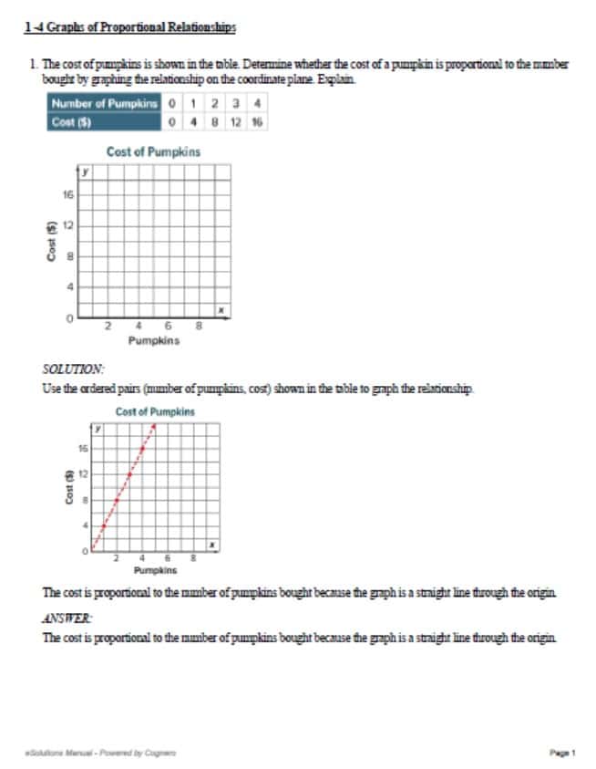 حل أوراق عمل Graphs of Proportional Relationships الرياضيات المتكاملة الصف السابع