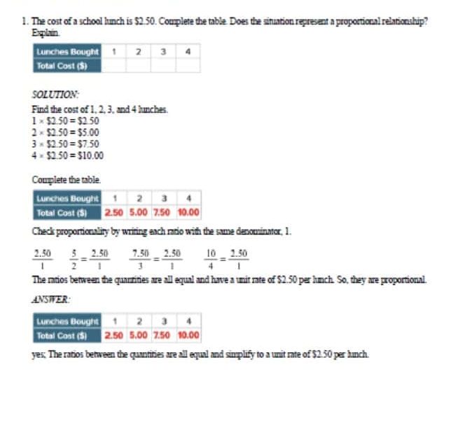 حل أوراق عمل Tables of Proportional Relationships الرياضيات المتكاملة الصف السابع