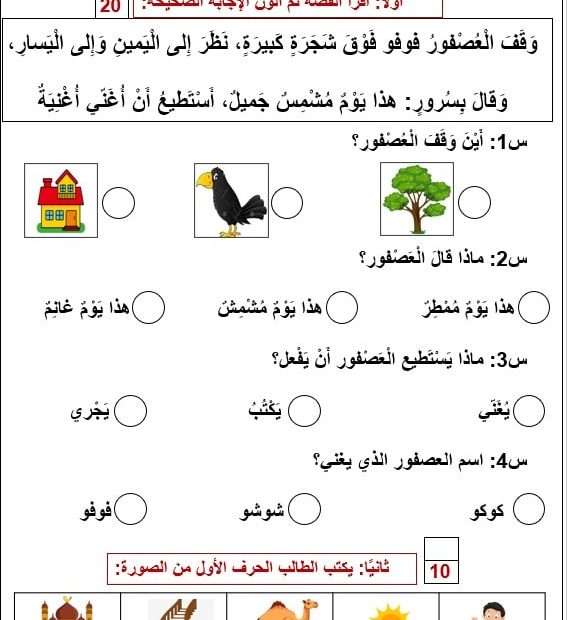 اختبار المسح التشخيصي اللغة العربية الصف الأول - بوربوينت