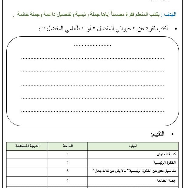 ورقة عمل استعد لاختبار الكتابة اللغة العربية الصف الثاني - بوربوينت