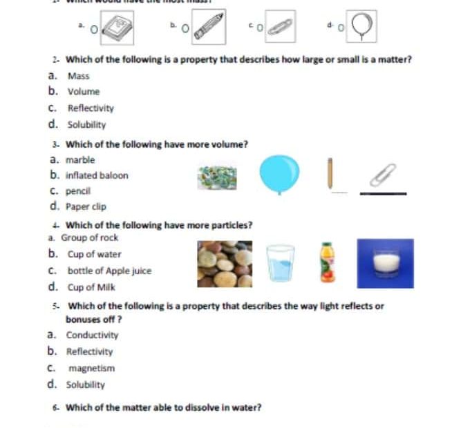 ورقة عمل Identify Properties of Materials العلوم المتكاملة الصف الخامس