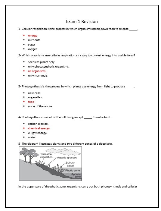 حل مراجعة Exam 1 Revision العلوم المتكاملة الصف السابع 