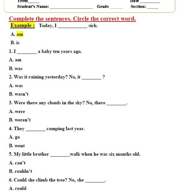 اختبار التقويم الأول اللغة الإنجليزية الصف الرابع