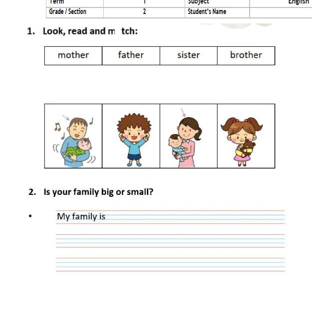 أوراق عمل Revision sheet اللغة الإنجليزية الصف الثاني