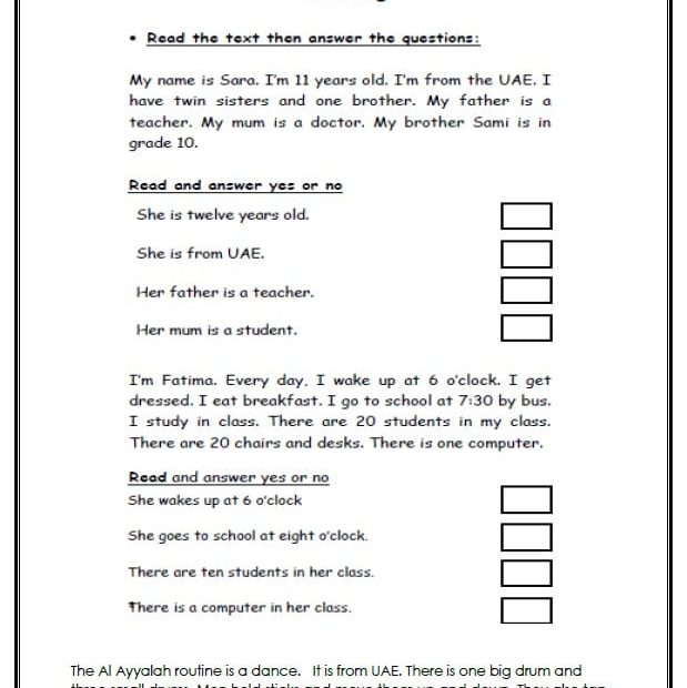 أوراق عمل Review Test 1 اللغة الإنجليزية الصف الرابع