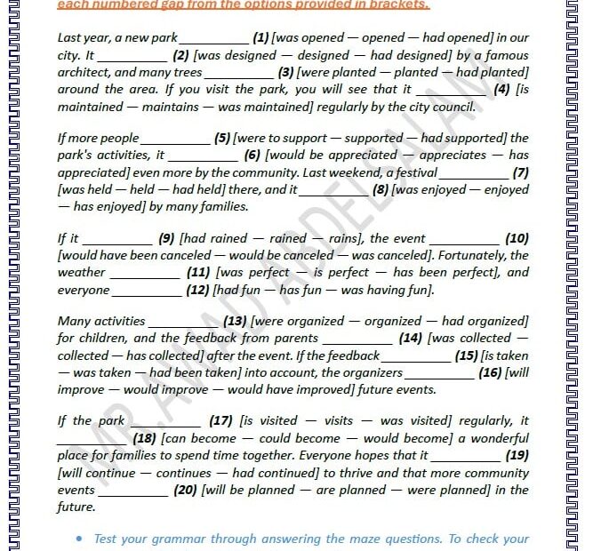 أوراق عمل Maze 1 اللغة الإنجليزية الصف الثاني عشر متقدم