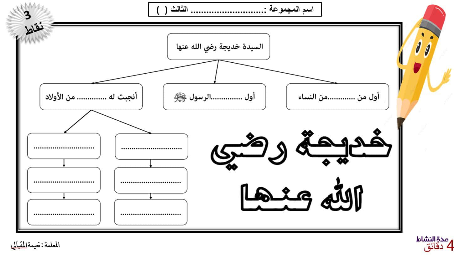 ورقة عمل خديجة بنت خويلد التربية الإسلامية الصف الثالث - بوربوينت 