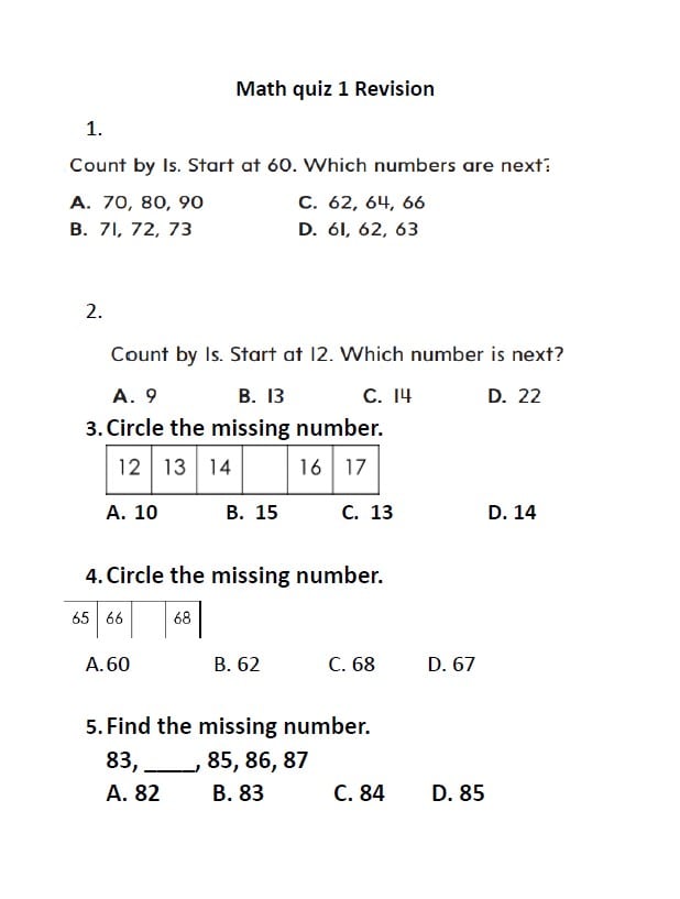 حل مراجعة quiz 1 Revision الرياضيات المتكاملة الصف الأول 