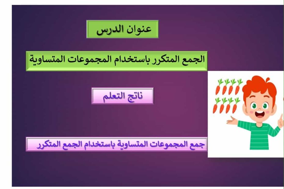 حل درس الجمع المتكرر باستخدام المجموعات المتساوية الرياضيات المتكاملة الصف الثاني - بوربوينت