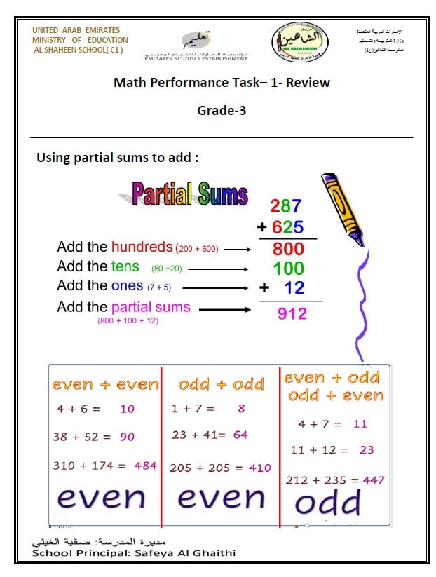 حل Performance Task-1 الرياضيات المتكاملة الصف الثالث