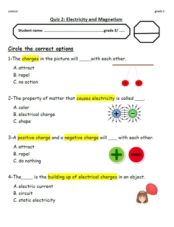 حل مراجعة اختبار التقويم الثاني Electricity and Magnetism العلوم المتكاملة الصف الثاني 