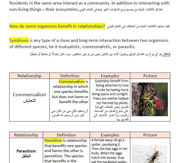 ملخص درس Interactions within Ecosystems & Changing Ecosystems العلوم المتكاملة الصف السابع